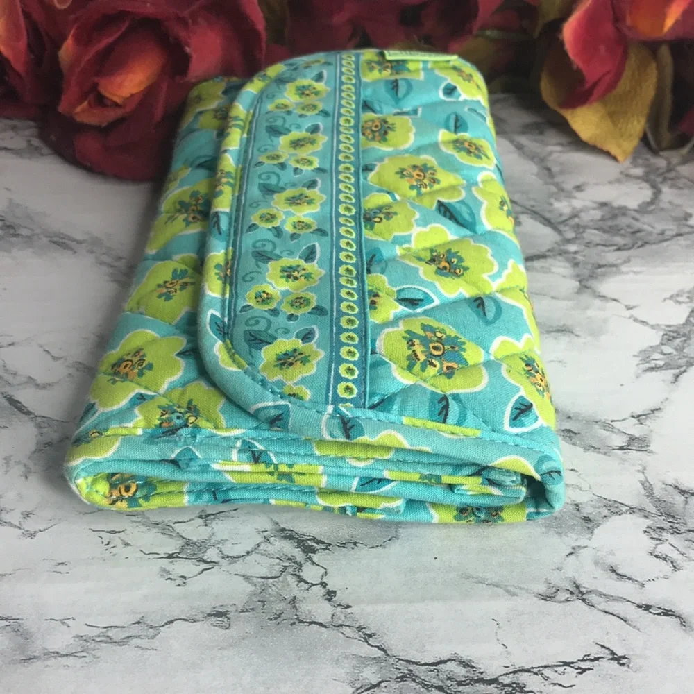 Maggie B Blue and Green Quilted Floral Clutch Wallet